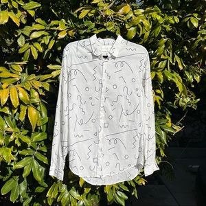 Sandro Paris ivory cotton scribble print long sleeve button up shirt blouse